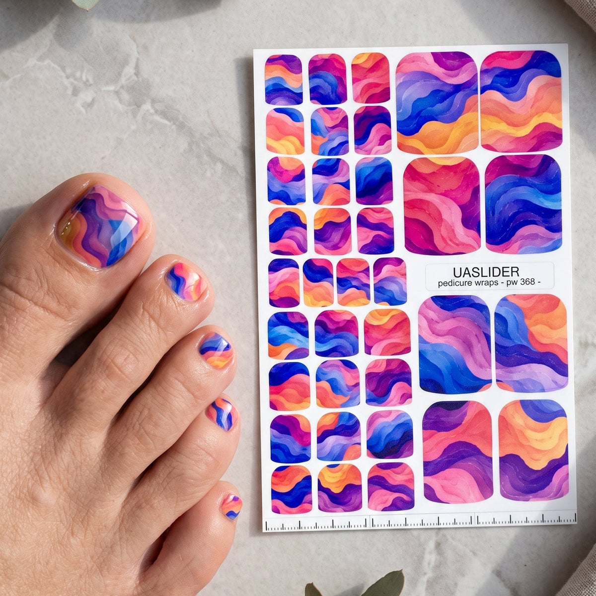 Colorful Wave Pedicure Wraps — Layered Abstract Lines | pw-368 - UASLIDER