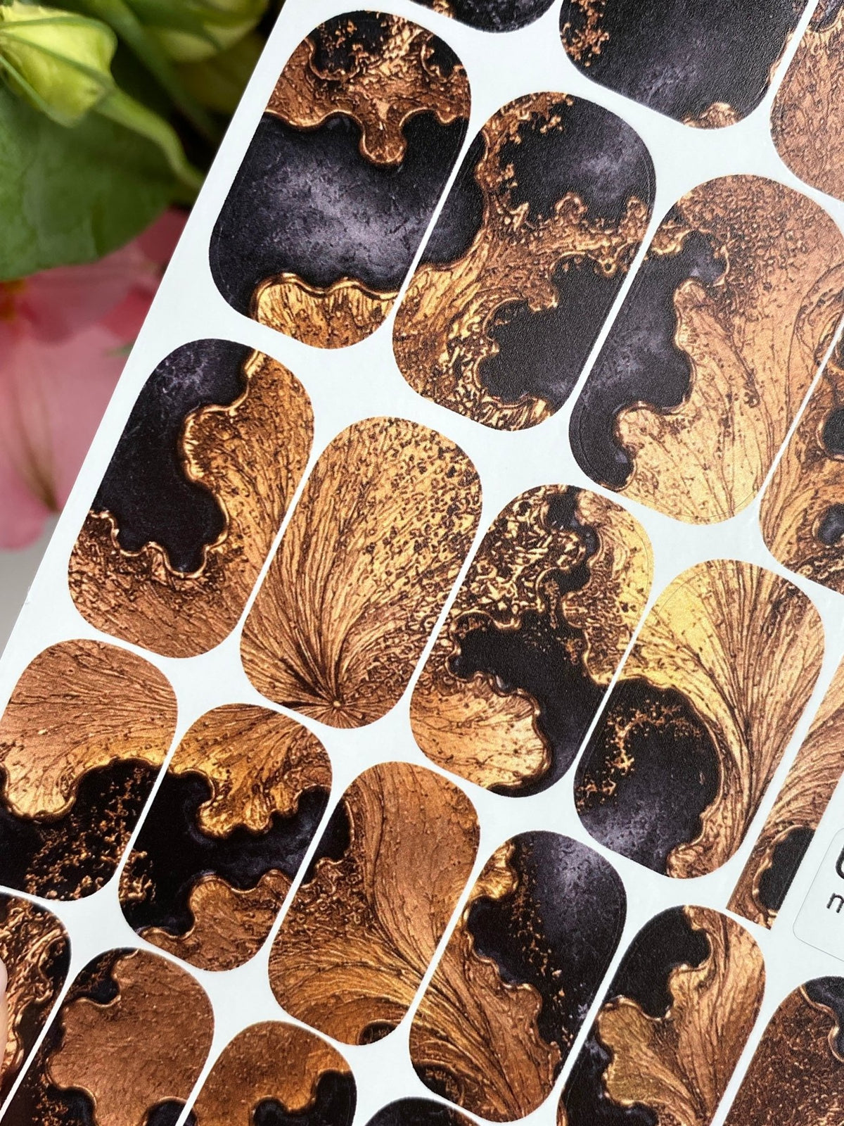 Copper Brown Manicure Nail Wraps — Charcoal Fluid Marble | mw-029 - UASLIDER