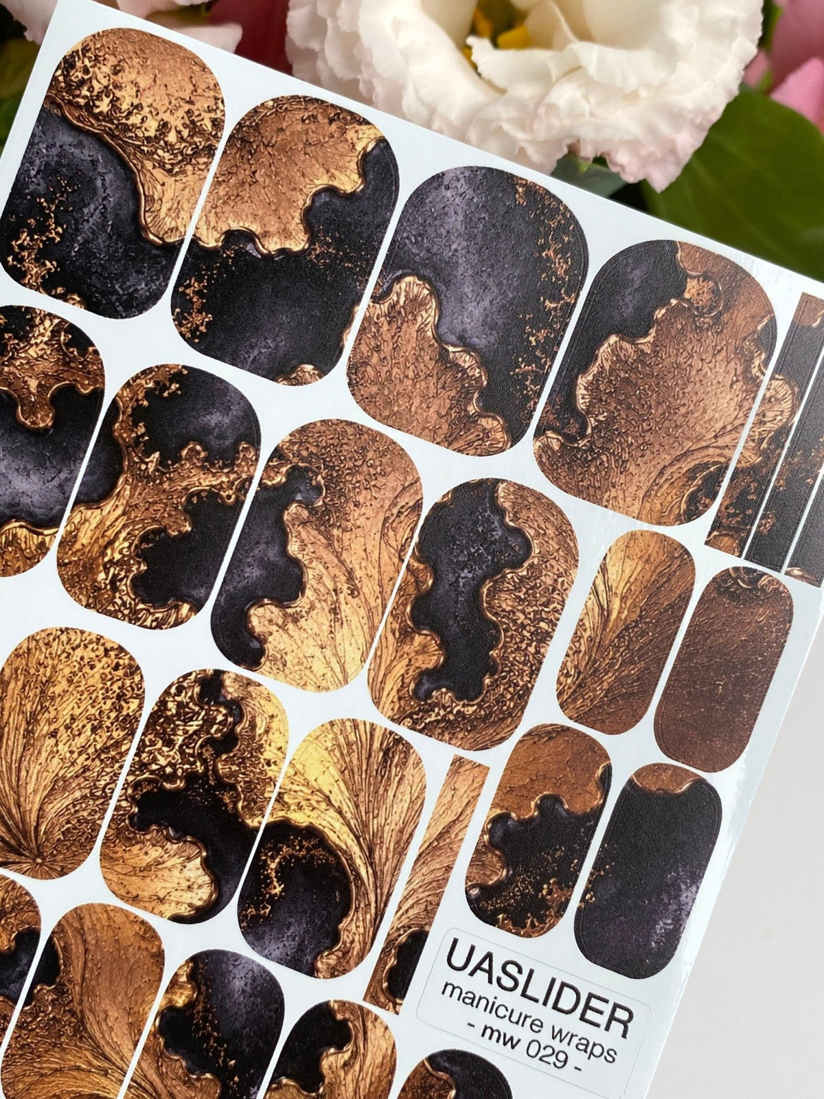 Copper Brown Manicure Nail Wraps — Charcoal Fluid Marble | mw-029 - UASLIDER