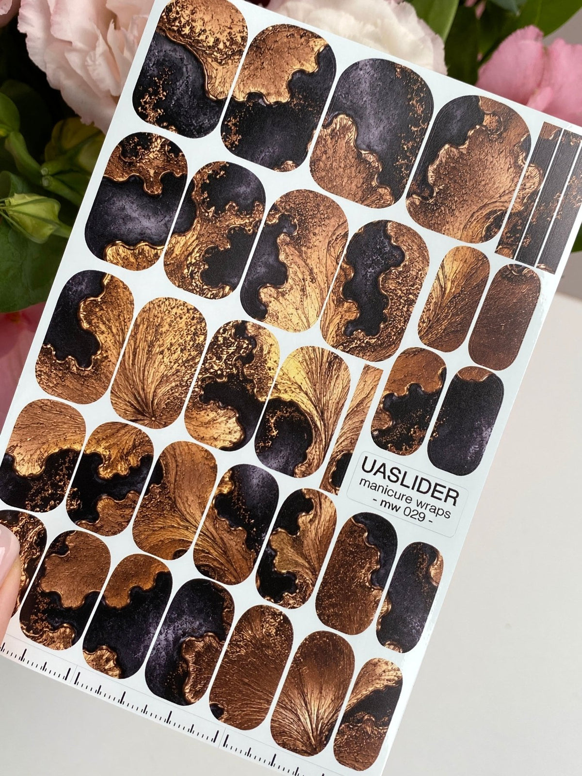 Copper Brown Manicure Nail Wraps — Charcoal Fluid Marble | mw-029 - UASLIDER