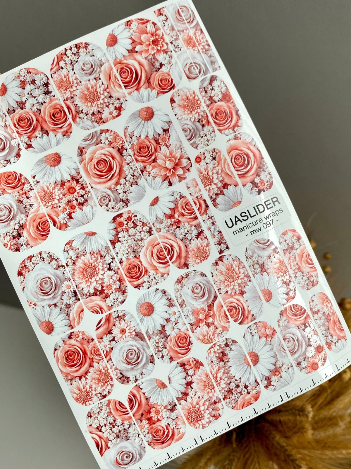 Coral Rose Manicure Wraps — Daisies & Mixed Florals | mw-097 - UASLIDER