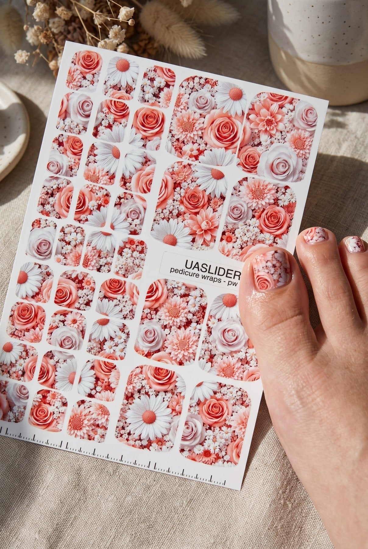 Coral Rose Pedicure Nail Wraps — Daisy Floral Mix | pw-097 - UASLIDER