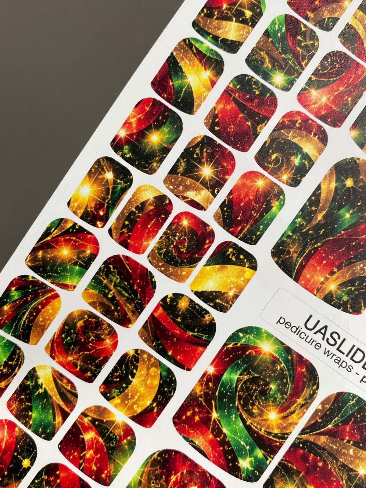 Cosmic Swirl Pedicure Wraps — Red, Green & Golden Yellow | pw-340 - UASLIDER