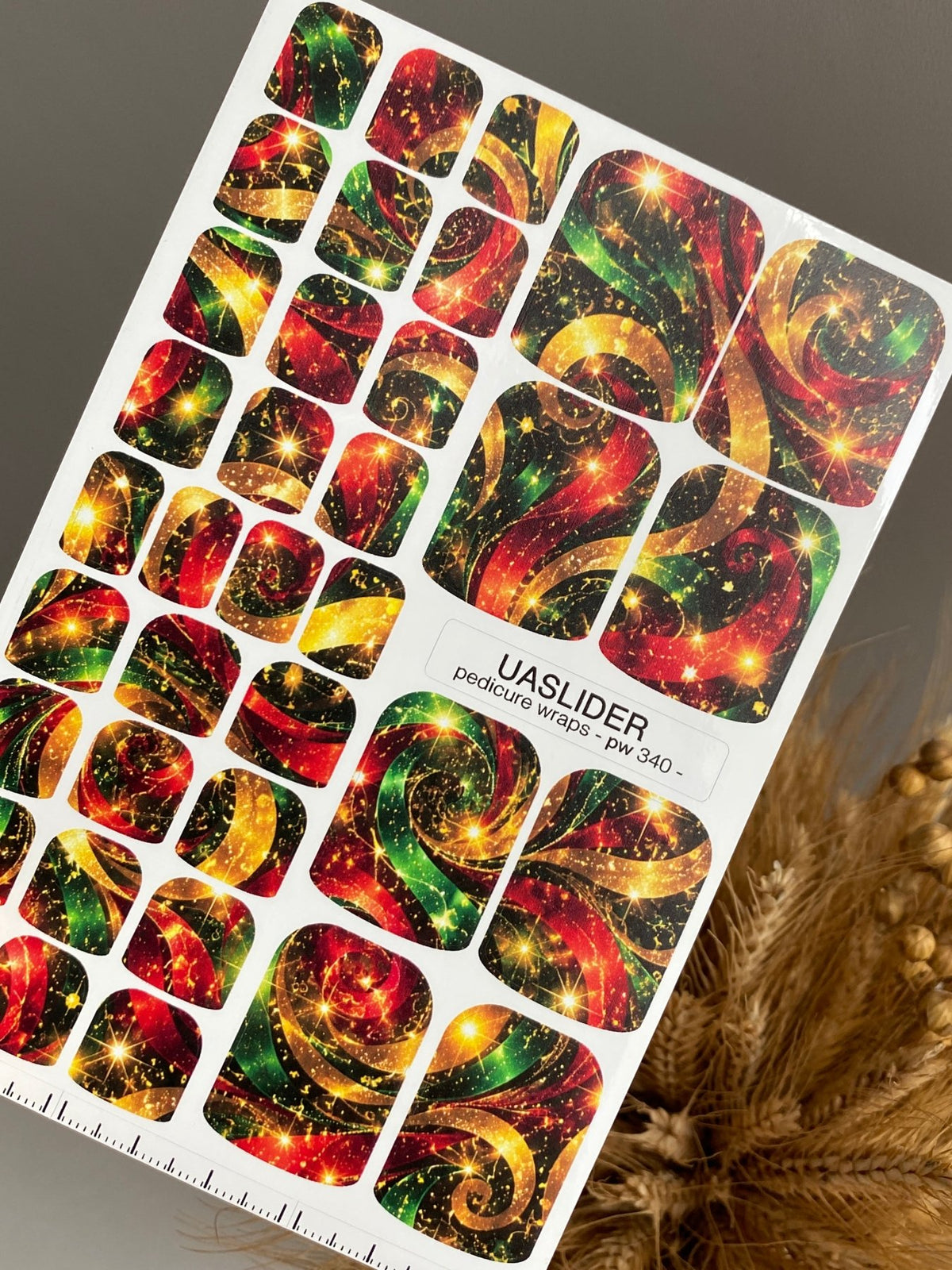 Cosmic Swirl Pedicure Wraps — Red, Green & Golden Yellow | pw-340 - UASLIDER