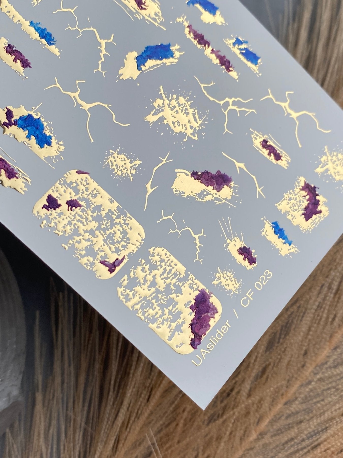 Cracked Texture Nail Decals — Gold Foil, Blue & Purple Brush | CF - 023 - UASLIDER