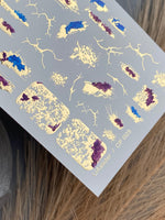 Cracked Texture Nail Decals — Gold Foil, Blue & Purple Brush | CF - 023 - UASLIDER