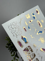 Cracked Texture Nail Decals — Gold Foil, Blue & Purple Brush | CF - 023 - UASLIDER
