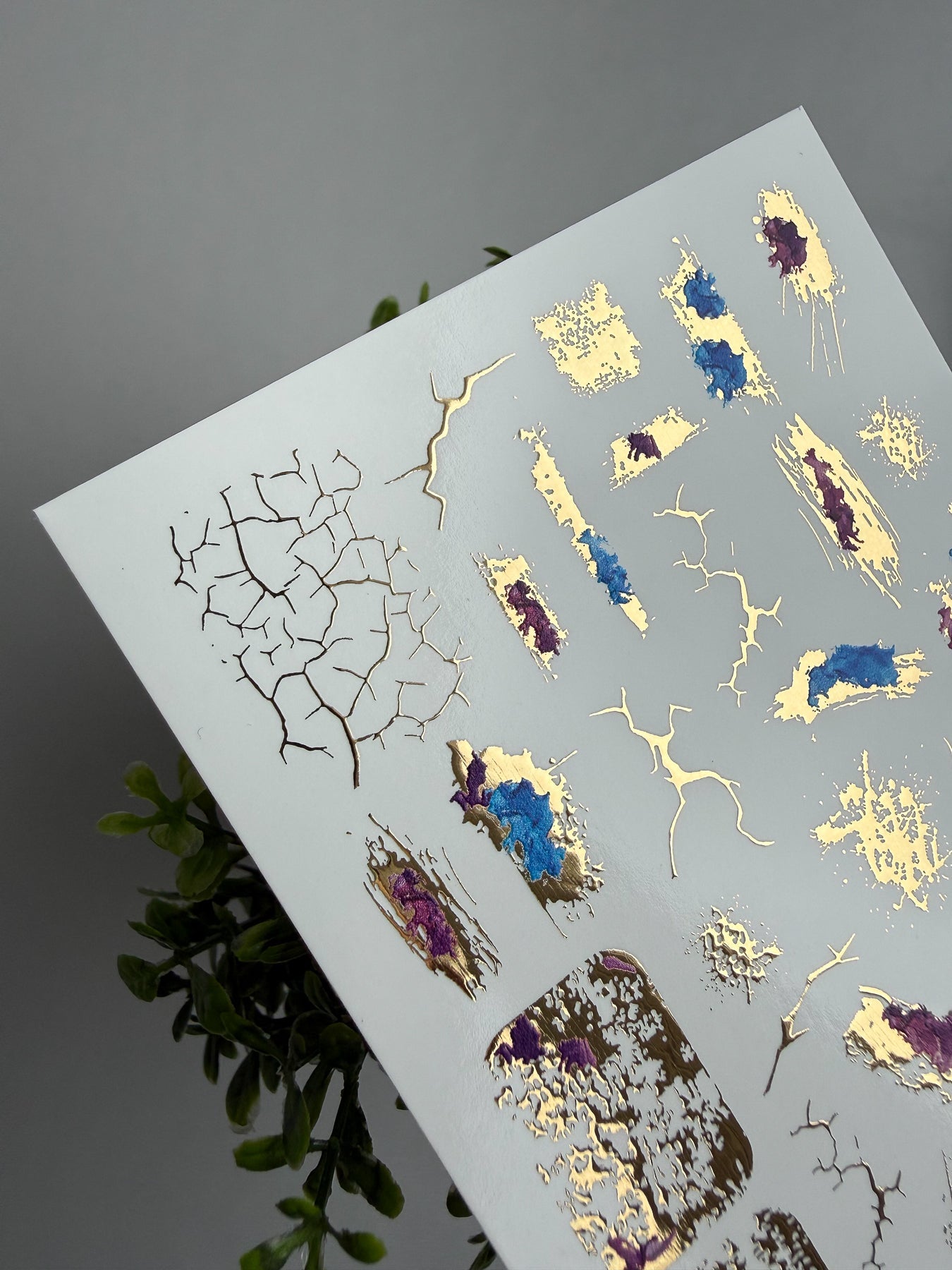 Cracked Texture Nail Decals — Gold Foil, Blue & Purple Brush | CF - 023 - UASLIDER