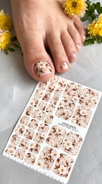 Cream Blossom Pedicure Nail Wraps — Brown Leaves on Dusty Rose | PW-071 - UASLIDER