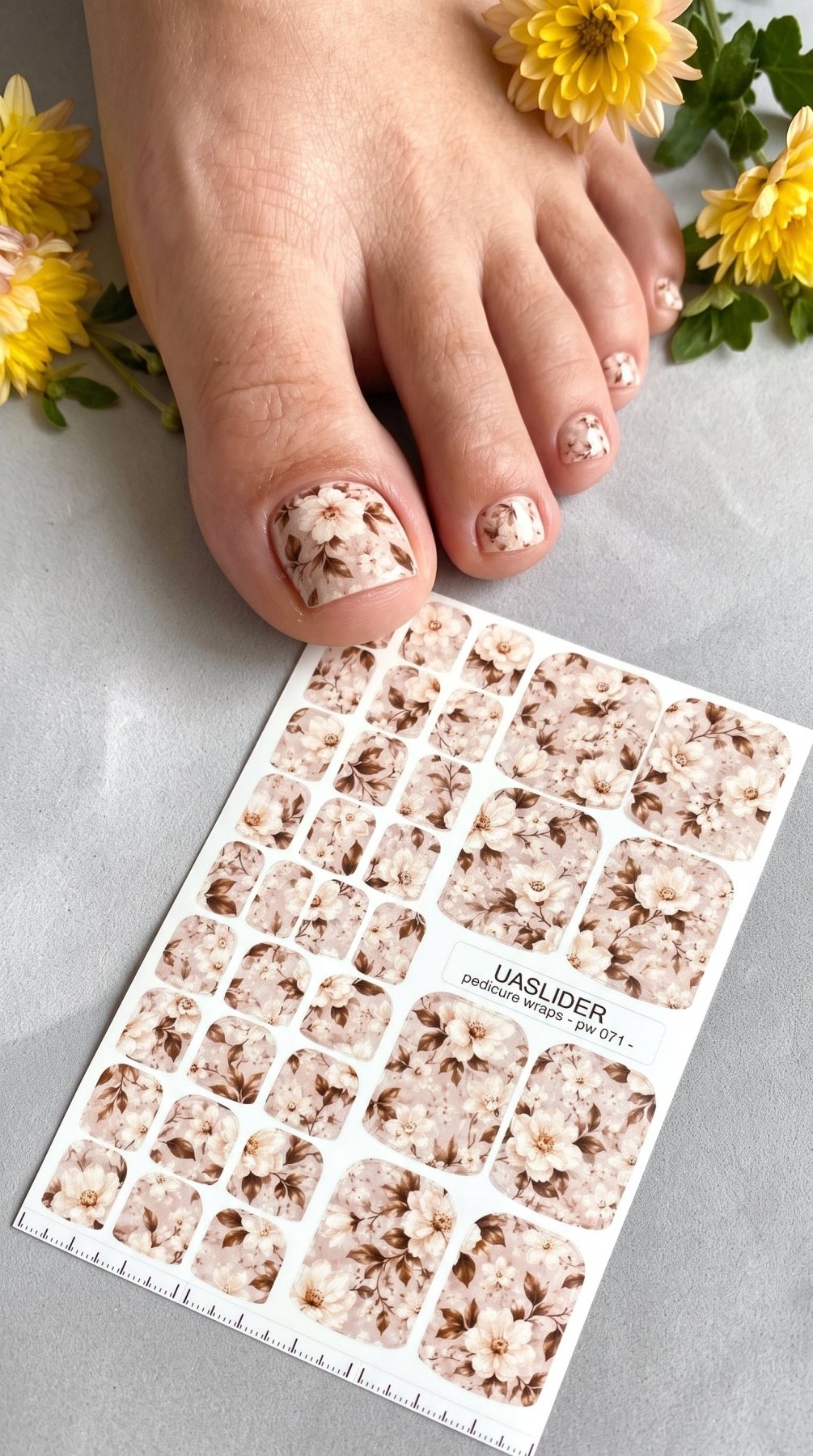 Cream Blossom Pedicure Nail Wraps — Brown Leaves on Dusty Rose | PW-071 - UASLIDER