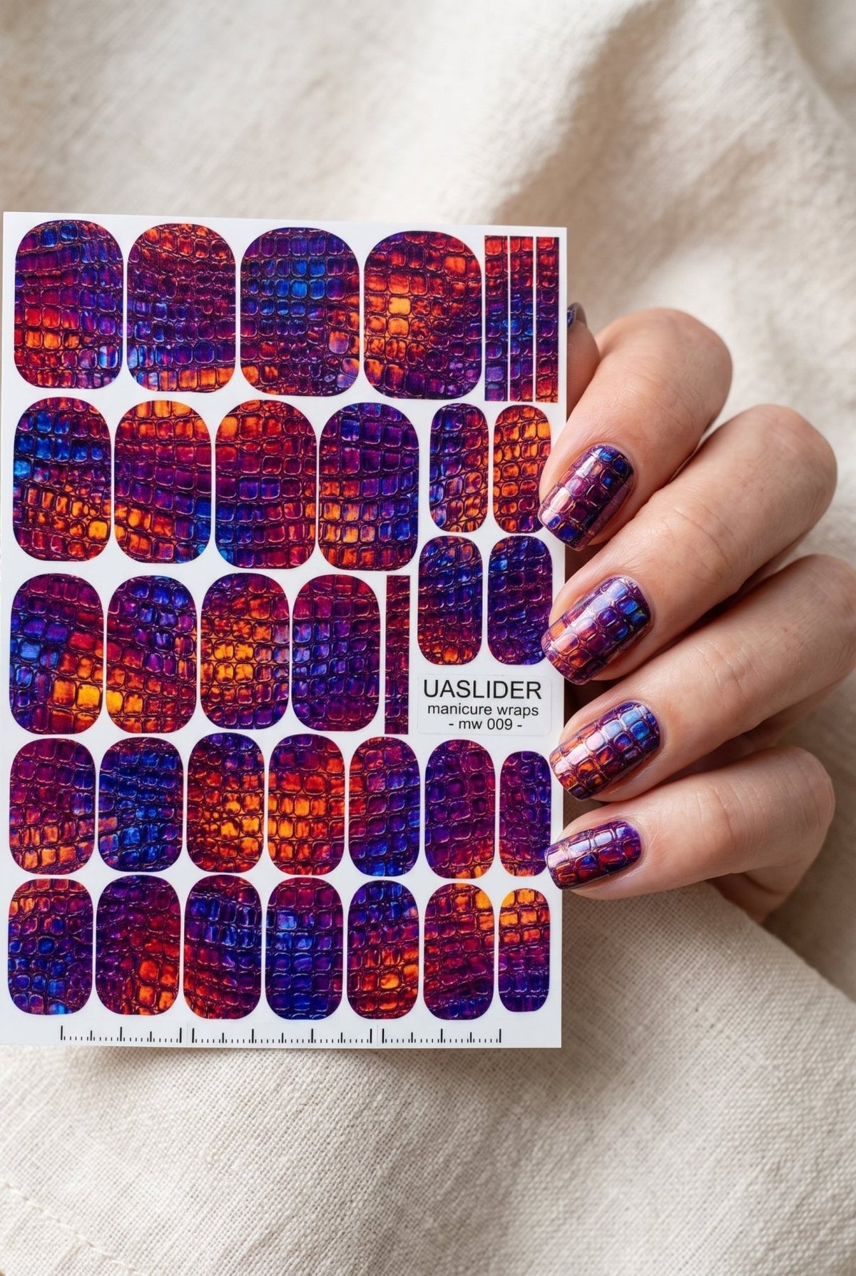 Crocodile Manicure Wraps — Purple, Orange & Blue | mw-009 - UASLIDER
