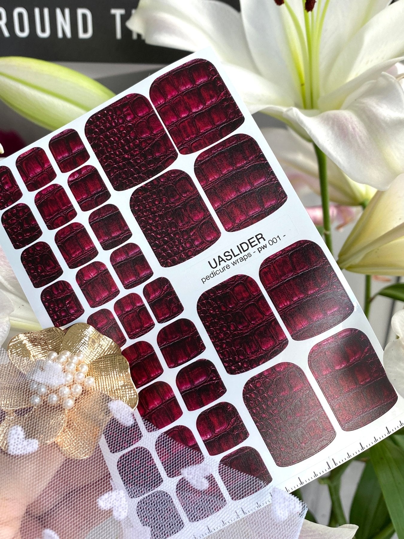 Crocodile Skin Pedicure Nail Wraps — Deep Burgundy Texture | PW-001 - UASLIDER