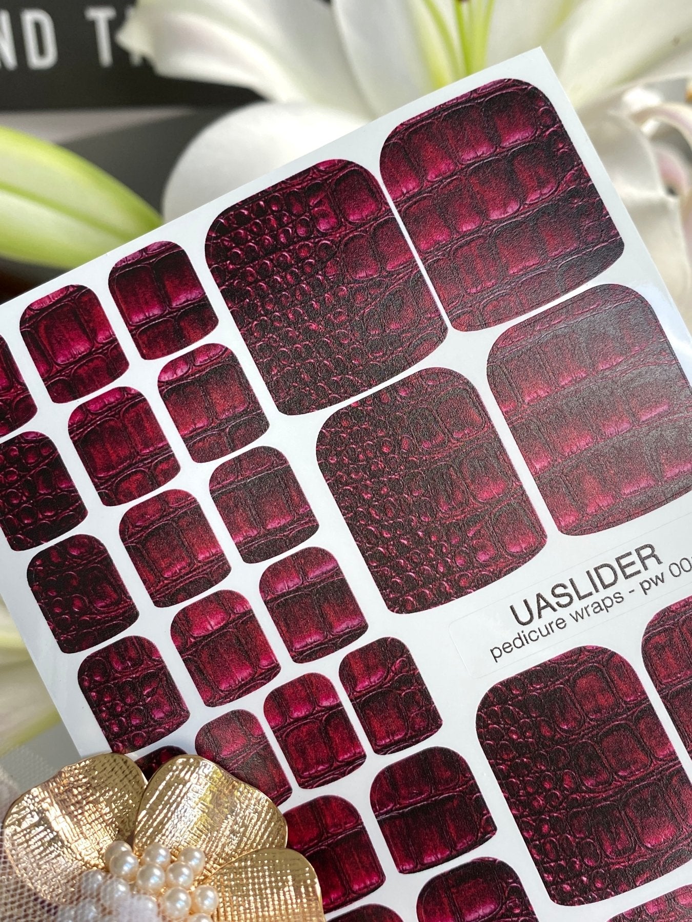 Crocodile Skin Pedicure Nail Wraps — Deep Burgundy Texture | PW-001 - UASLIDER