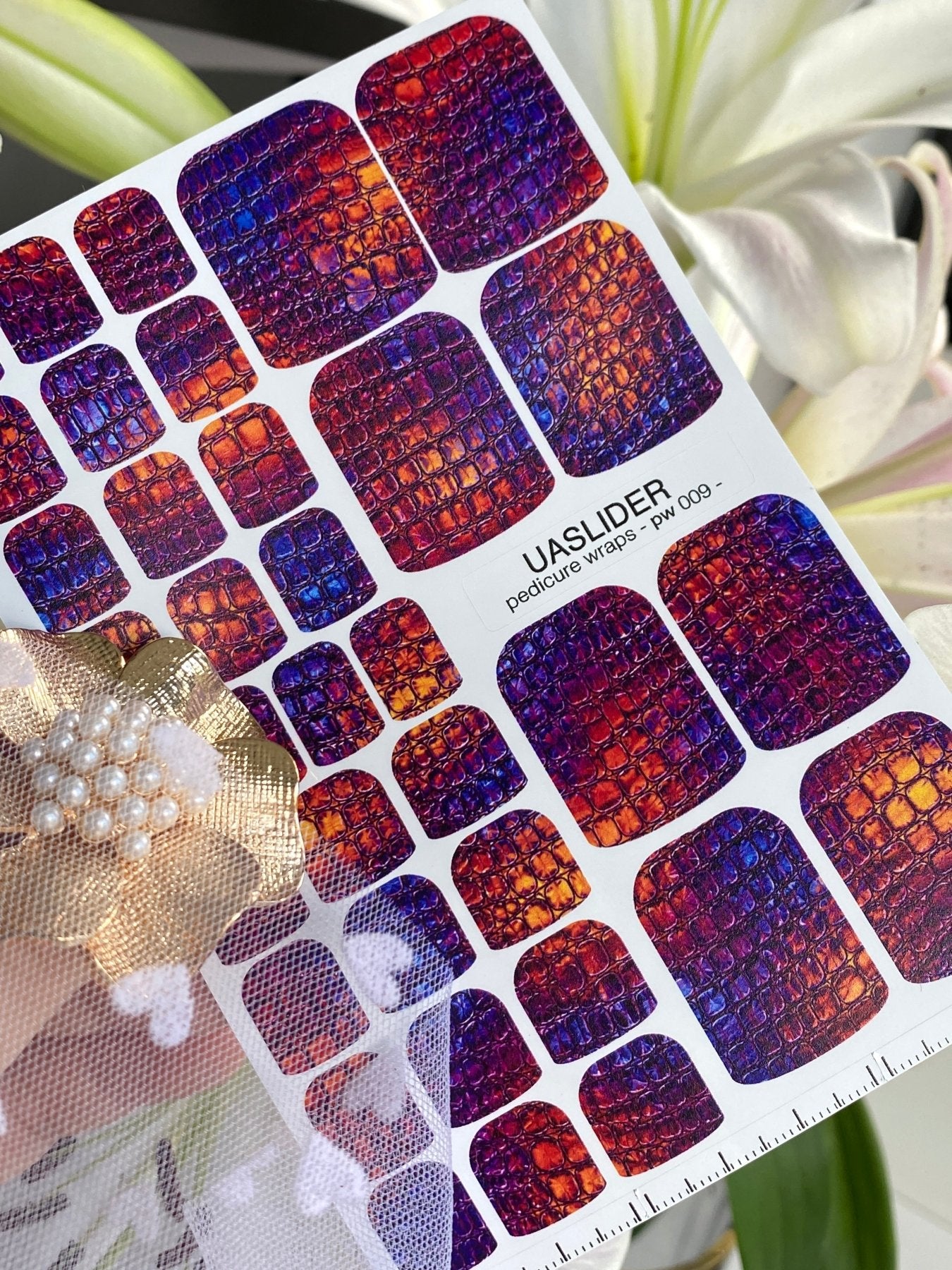 Crocodile Skin Pedicure Nail Wraps — Iridescent Purple Orange | PW-009 - UASLIDER