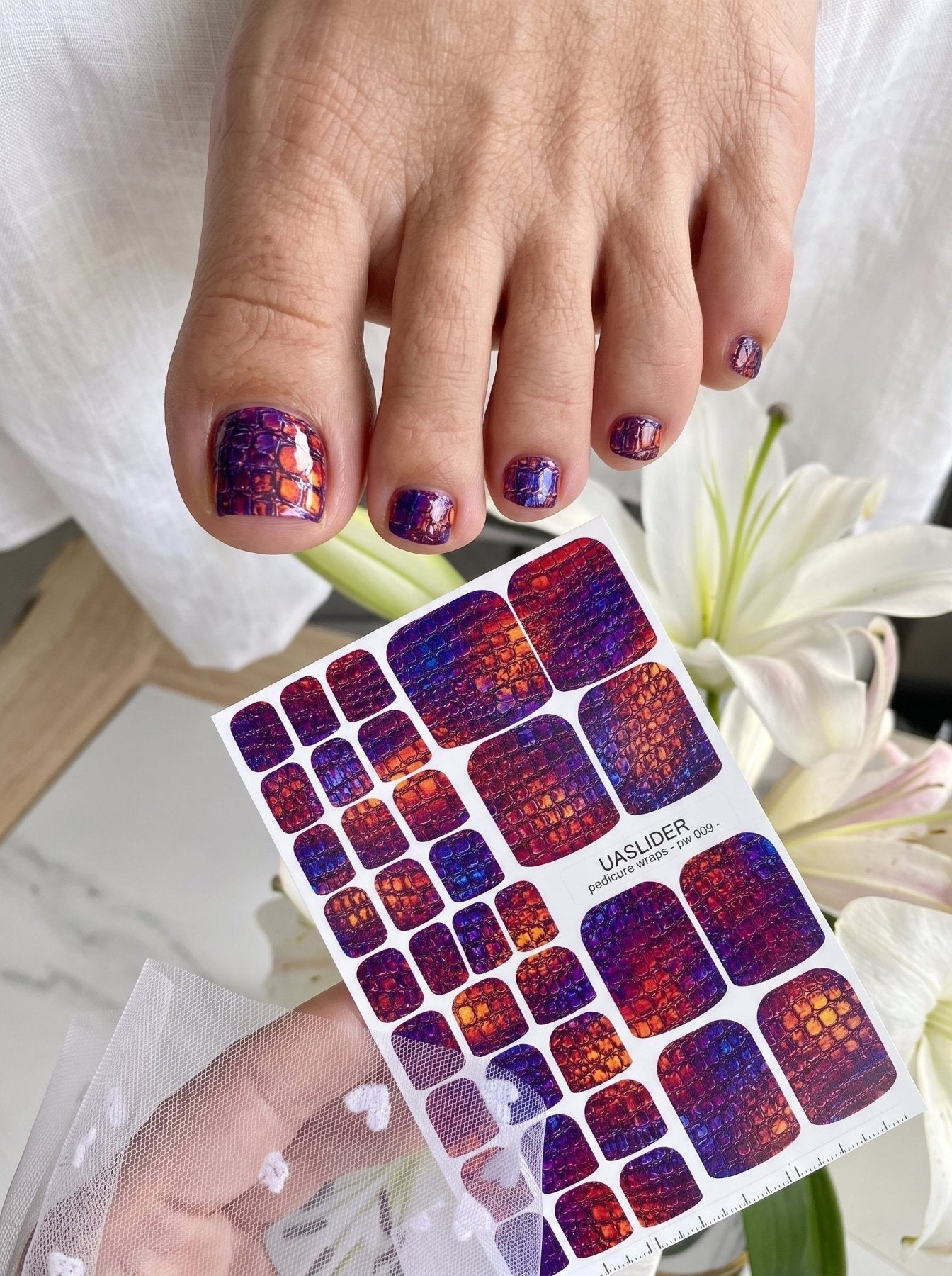 Crocodile Skin Pedicure Nail Wraps — Iridescent Purple Orange | PW-009 - UASLIDER