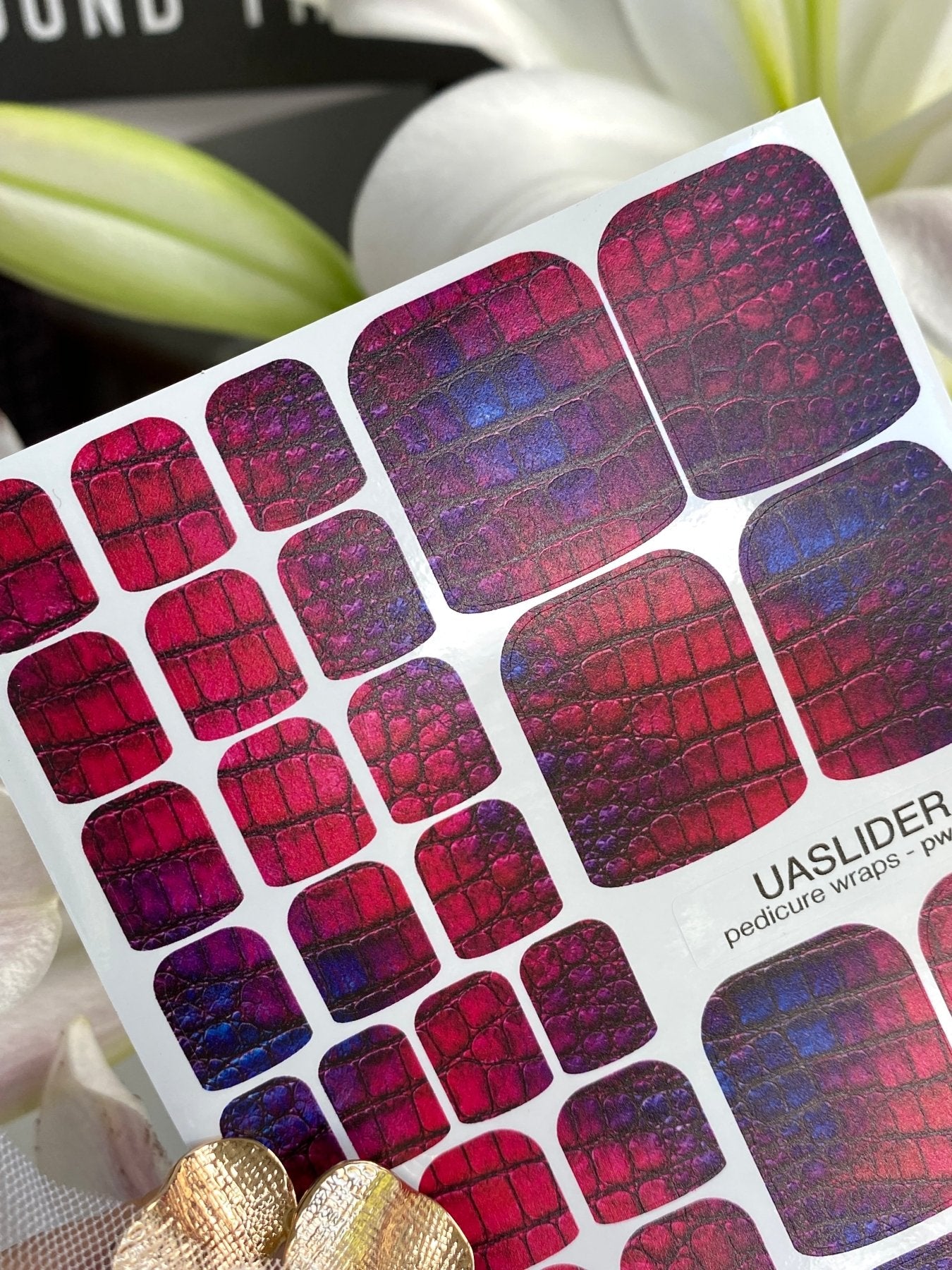 Crocodile Skin Pedicure Nail Wraps — Magenta Purple Iridescent | PW-002 - UASLIDER
