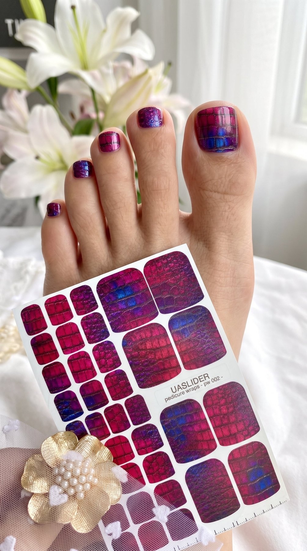 Crocodile Skin Pedicure Nail Wraps — Magenta Purple Iridescent | PW-002 - UASLIDER