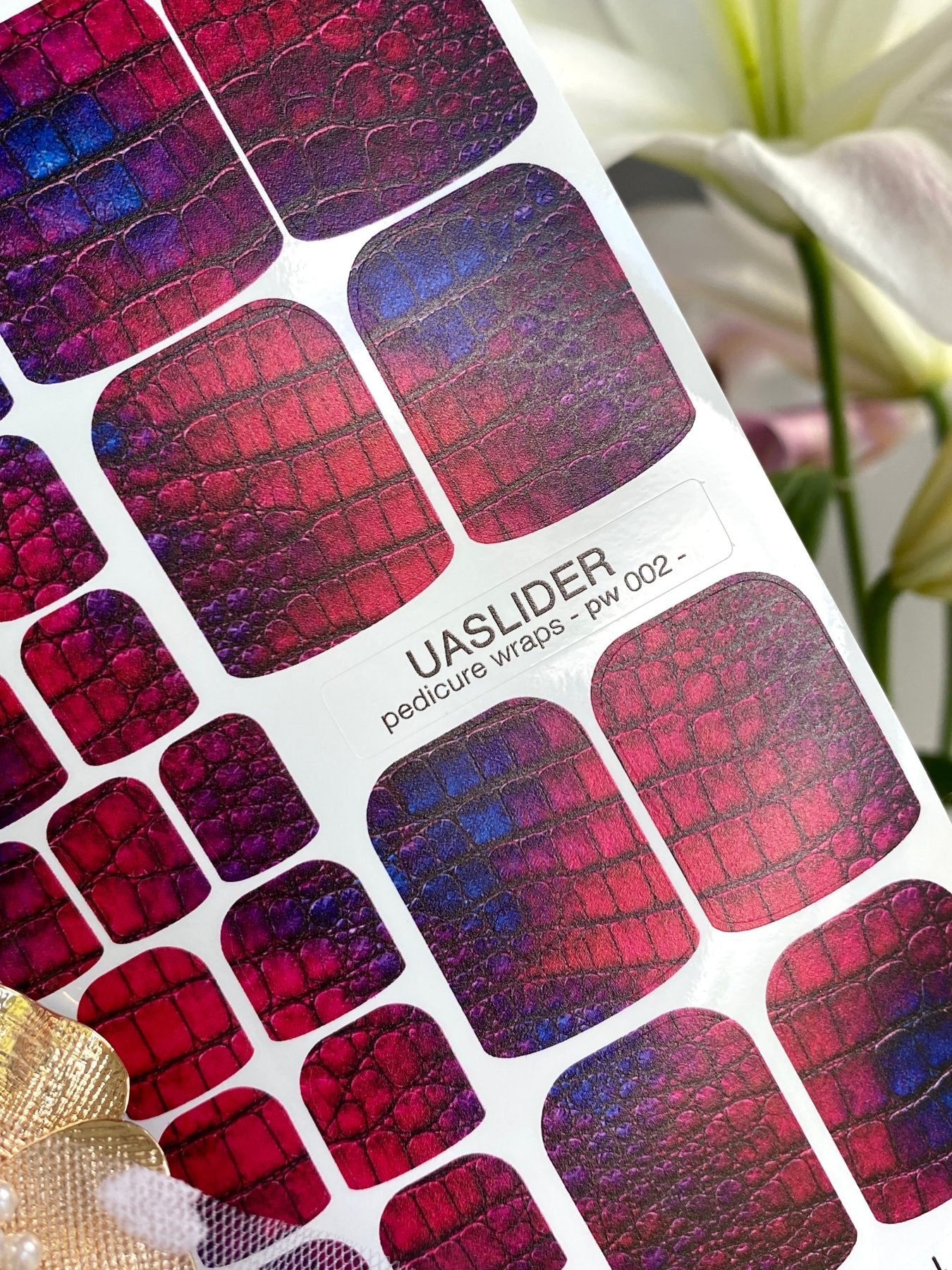 Crocodile Skin Pedicure Nail Wraps — Magenta Purple Iridescent | PW-002 - UASLIDER
