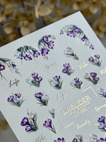 Crocus Nail Decals — Purple Spring Flowers & Gold Foil Script | CF - 830 - UASLIDER