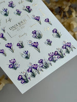 Crocus Nail Decals — Purple Spring Flowers & Gold Foil Script | CF - 830 - UASLIDER