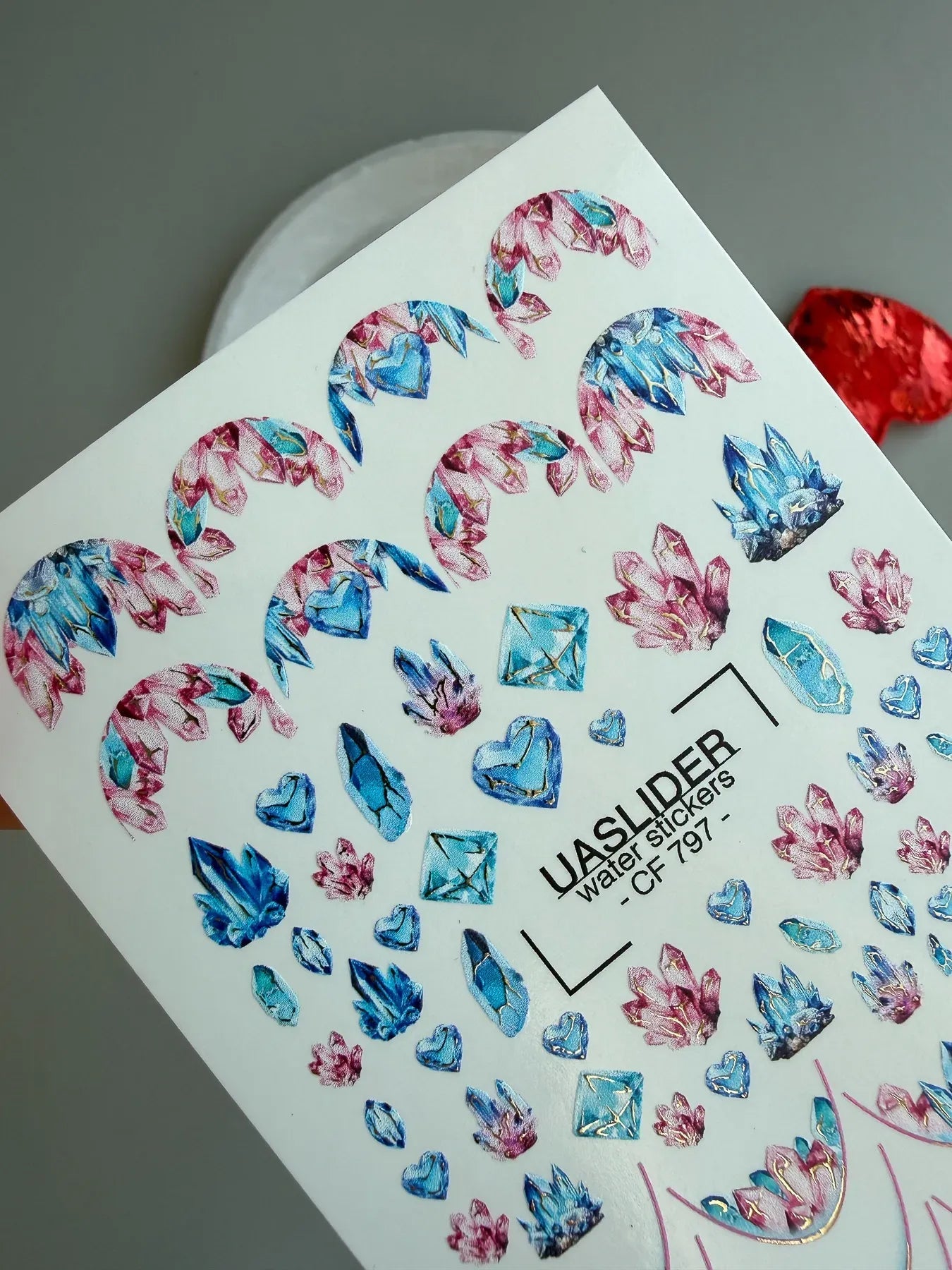 Crystal & Gemstone Nail Decals — Pink Blue Gold Foil | CF - 797 - UASLIDER