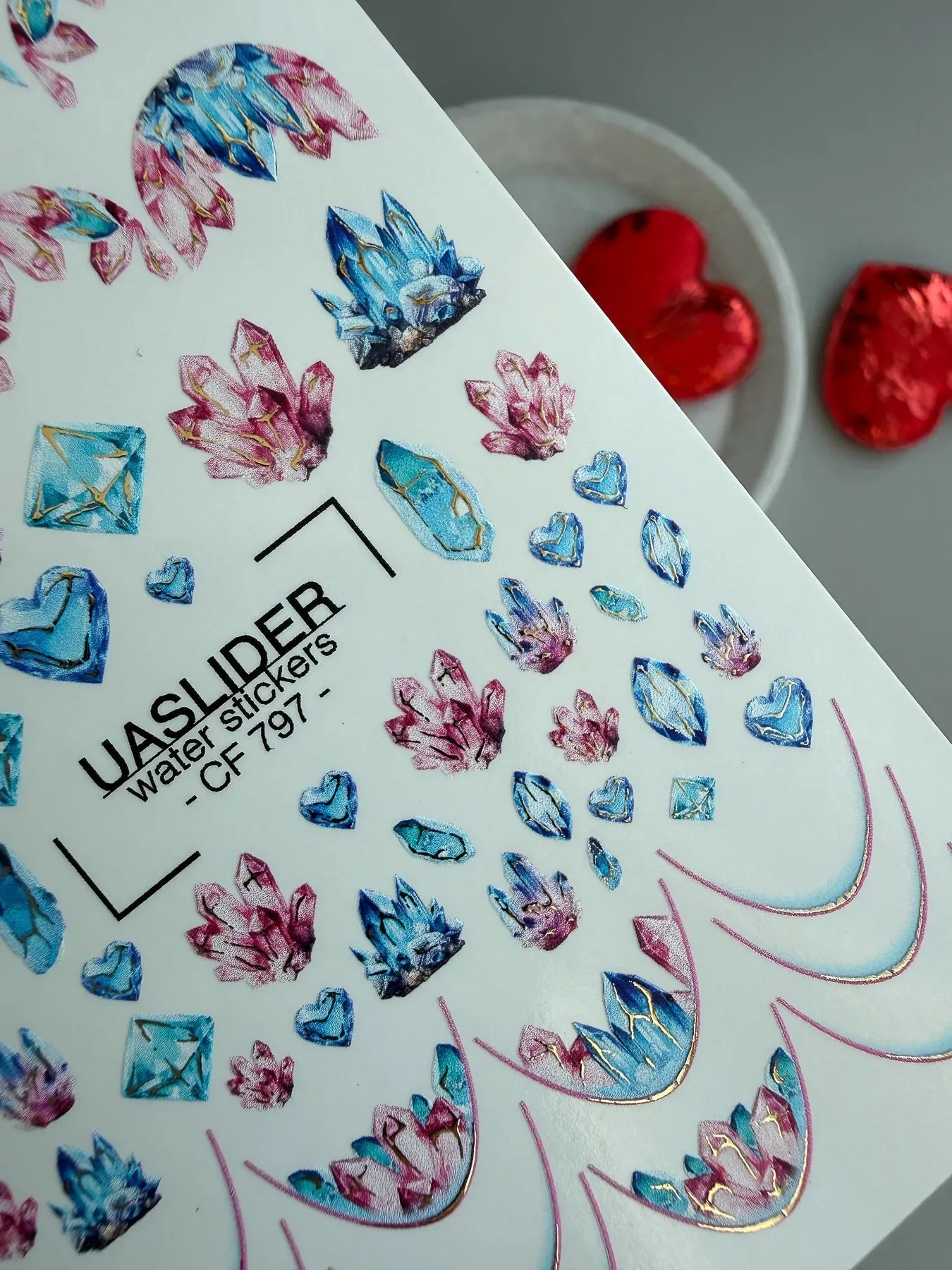 Crystal & Gemstone Nail Decals — Pink Blue Gold Foil | CF - 797 - UASLIDER