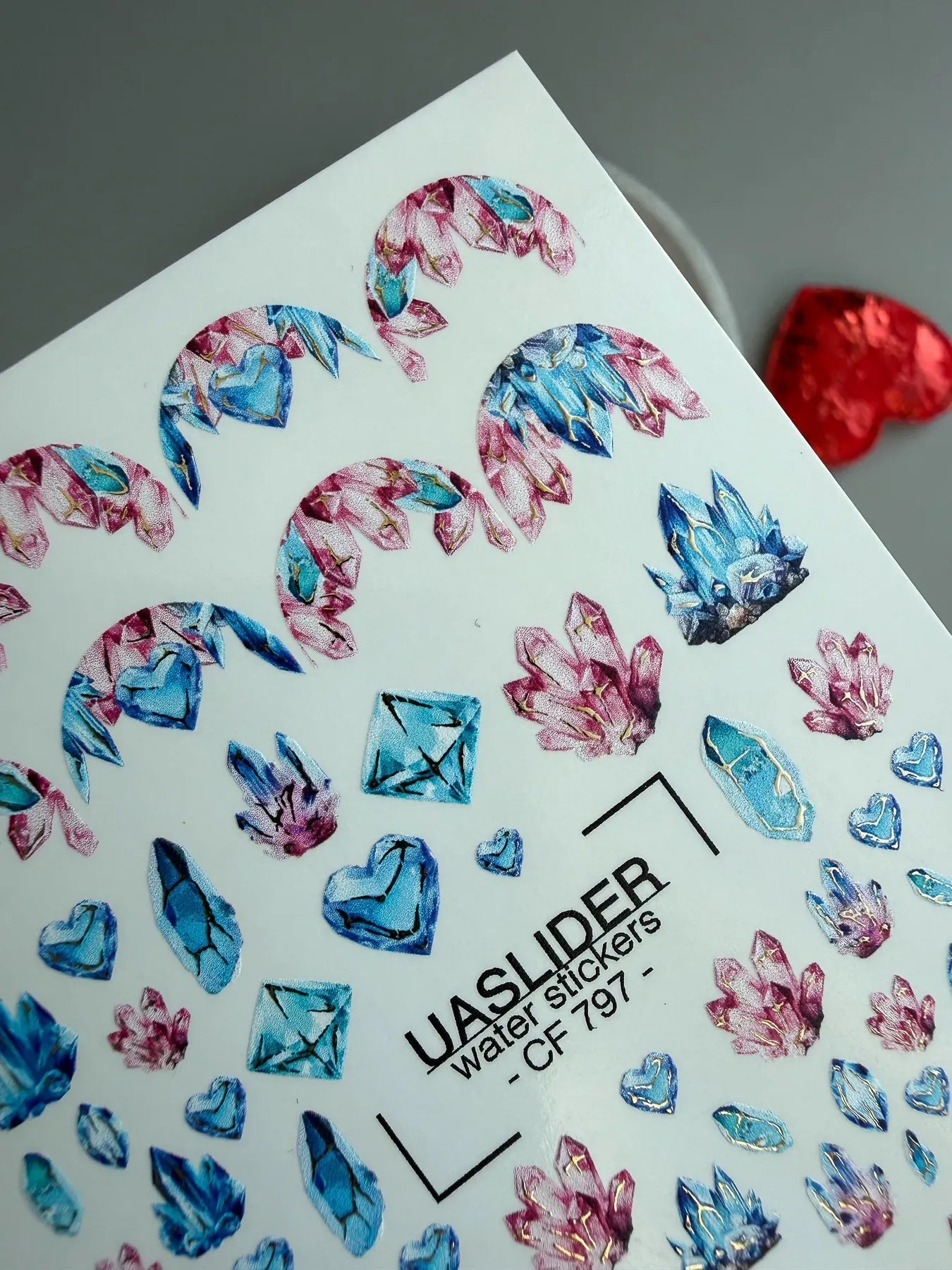 Crystal & Gemstone Nail Decals — Pink Blue Gold Foil | CF - 797 - UASLIDER