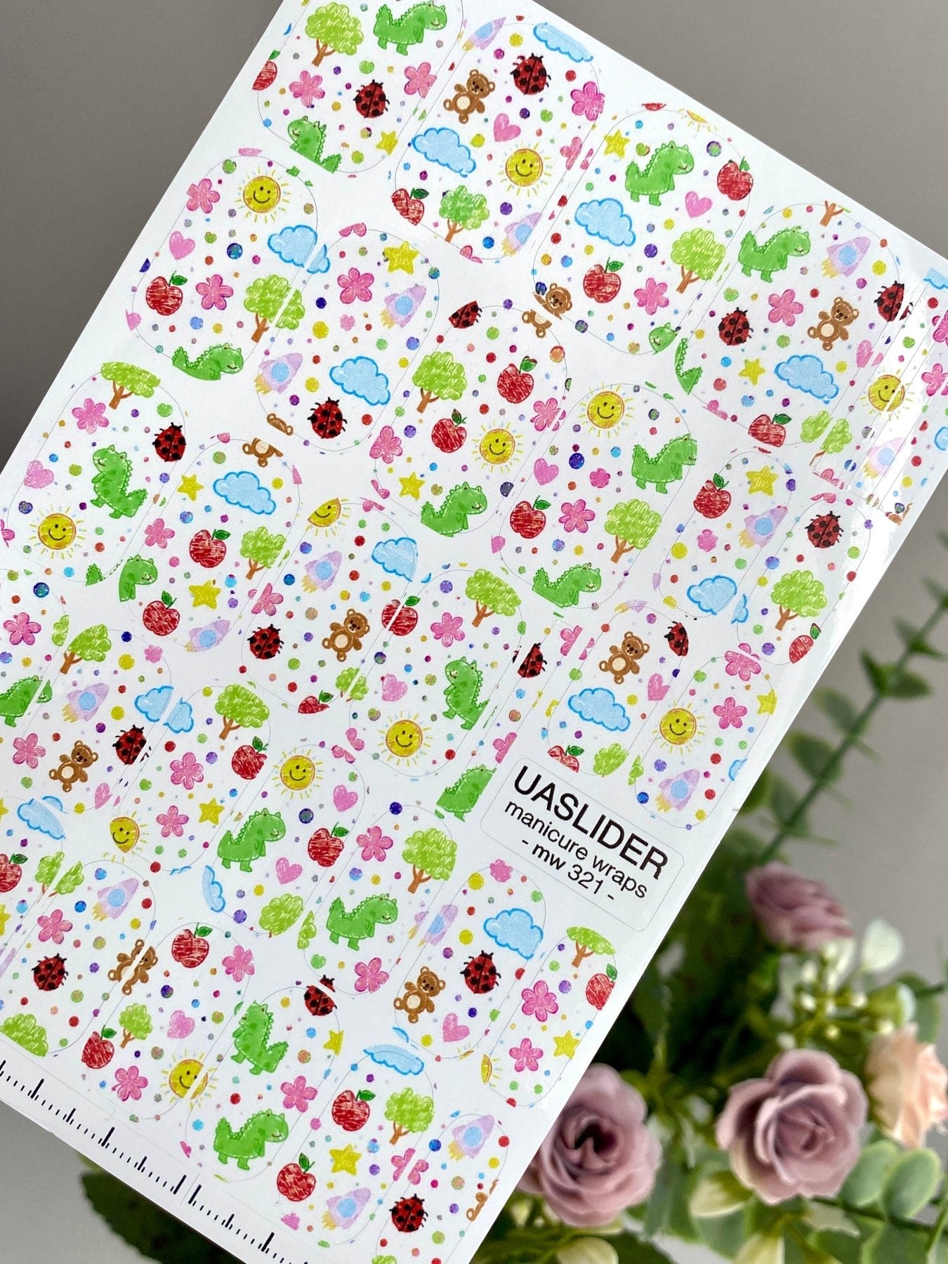 Cute Doodle Manicure Wraps — Dinosaurs & Animals | mw-321 - UASLIDER