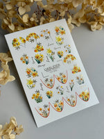 Daffodil Nail Decals — Yellow & White Spring Flowers, Gold Script | CF - 835 - UASLIDER