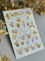 Daffodil Nail Decals — Yellow & White Spring Flowers, Gold Script | CF - 835 - UASLIDER
