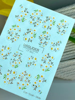 Daisy Nail Decals — White Daisies with Gold Foil Leaves | CF - 863 - UASLIDER