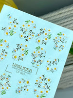 Daisy Nail Decals — White Daisies with Gold Foil Leaves | CF - 863 - UASLIDER