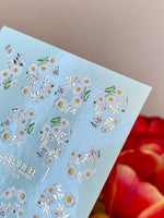 Daisy Nail Decals — White Daisies with Gold Foil Leaves | CF - 863 - UASLIDER