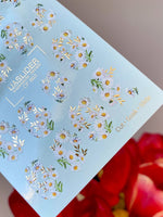 Daisy Nail Decals — White Daisies with Gold Foil Leaves | CF - 863 - UASLIDER