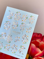 Daisy Nail Decals — White Daisies with Gold Foil Leaves | CF - 863 - UASLIDER
