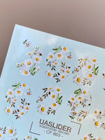Daisy Nail Decals — White Daisies with Gold Foil Leaves | CF - 863 - UASLIDER