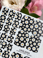 Daisy Pedicure Nail Wraps — White Flowers on Black | pw-335 - UASLIDER