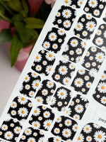 Daisy Pedicure Nail Wraps — White Flowers on Black | pw-335 - UASLIDER