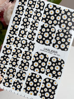 Daisy Pedicure Nail Wraps — White Flowers on Black | pw-335 - UASLIDER
