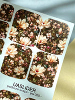 Dark Floral Pedicure Nail Wraps — Cream Magnolia on Black | PW-050 - UASLIDER