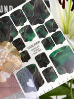 Dark Green Wave Pedicure Nail Wraps — Black & Gold Line Art | MWC-064 - UASLIDER