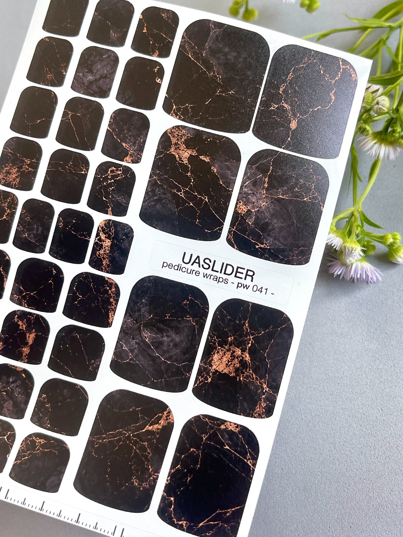 Dark Marble Pedicure Nail Wraps — Copper Vein on Black | PW-041 - UASLIDER
