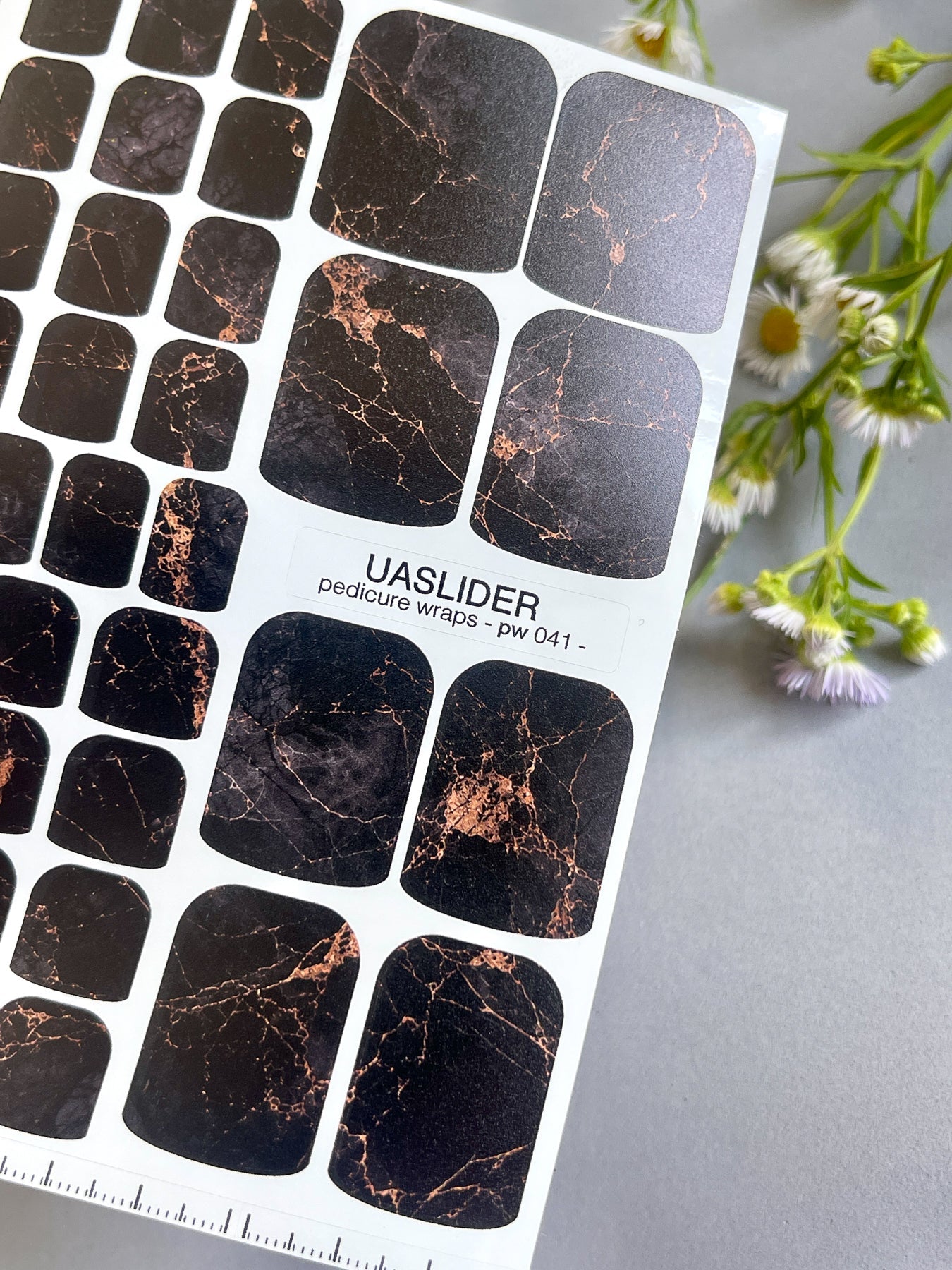 Dark Marble Pedicure Nail Wraps — Copper Vein on Black | PW-041 - UASLIDER