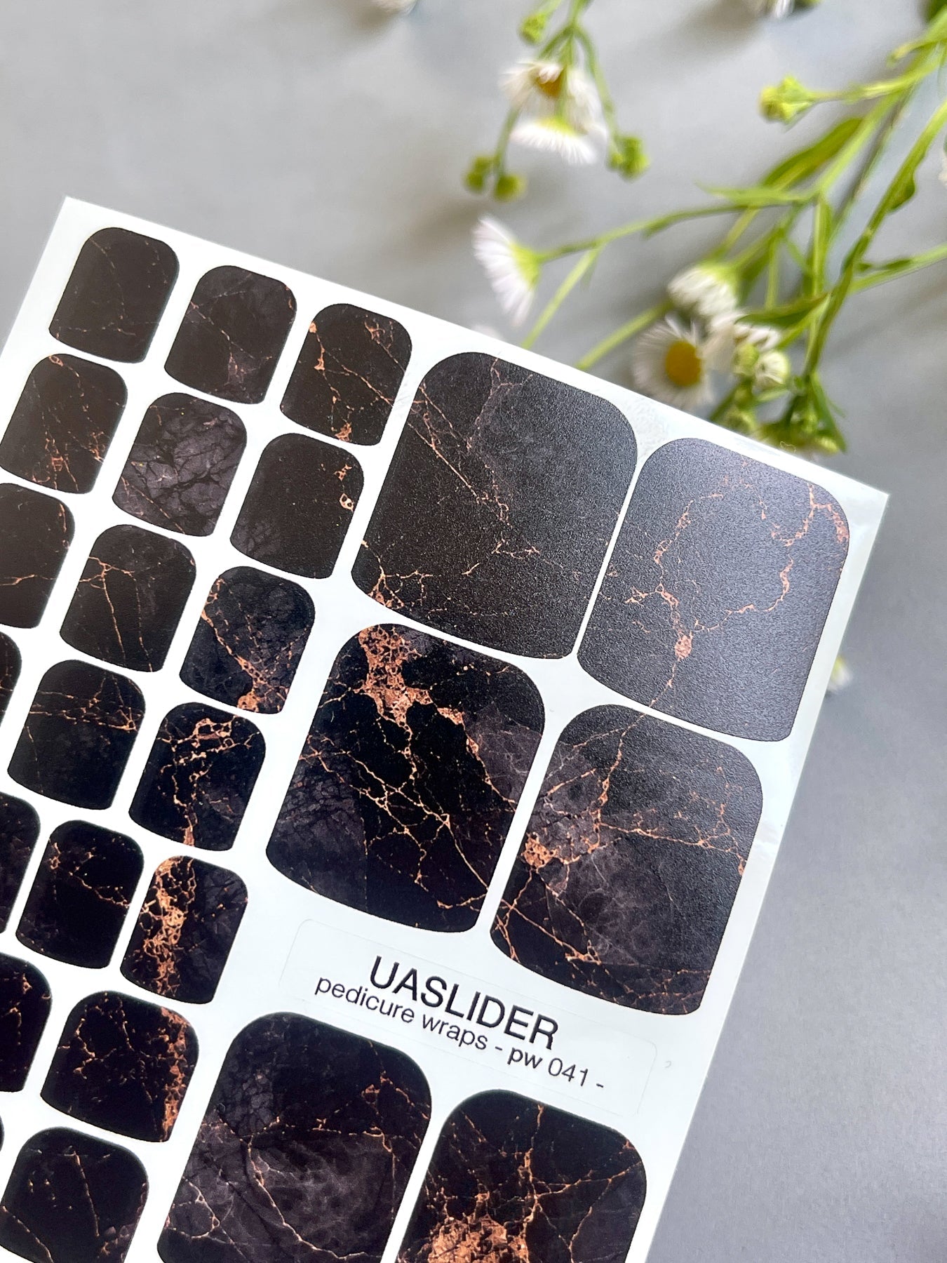 Dark Marble Pedicure Nail Wraps — Copper Vein on Black | PW-041 - UASLIDER