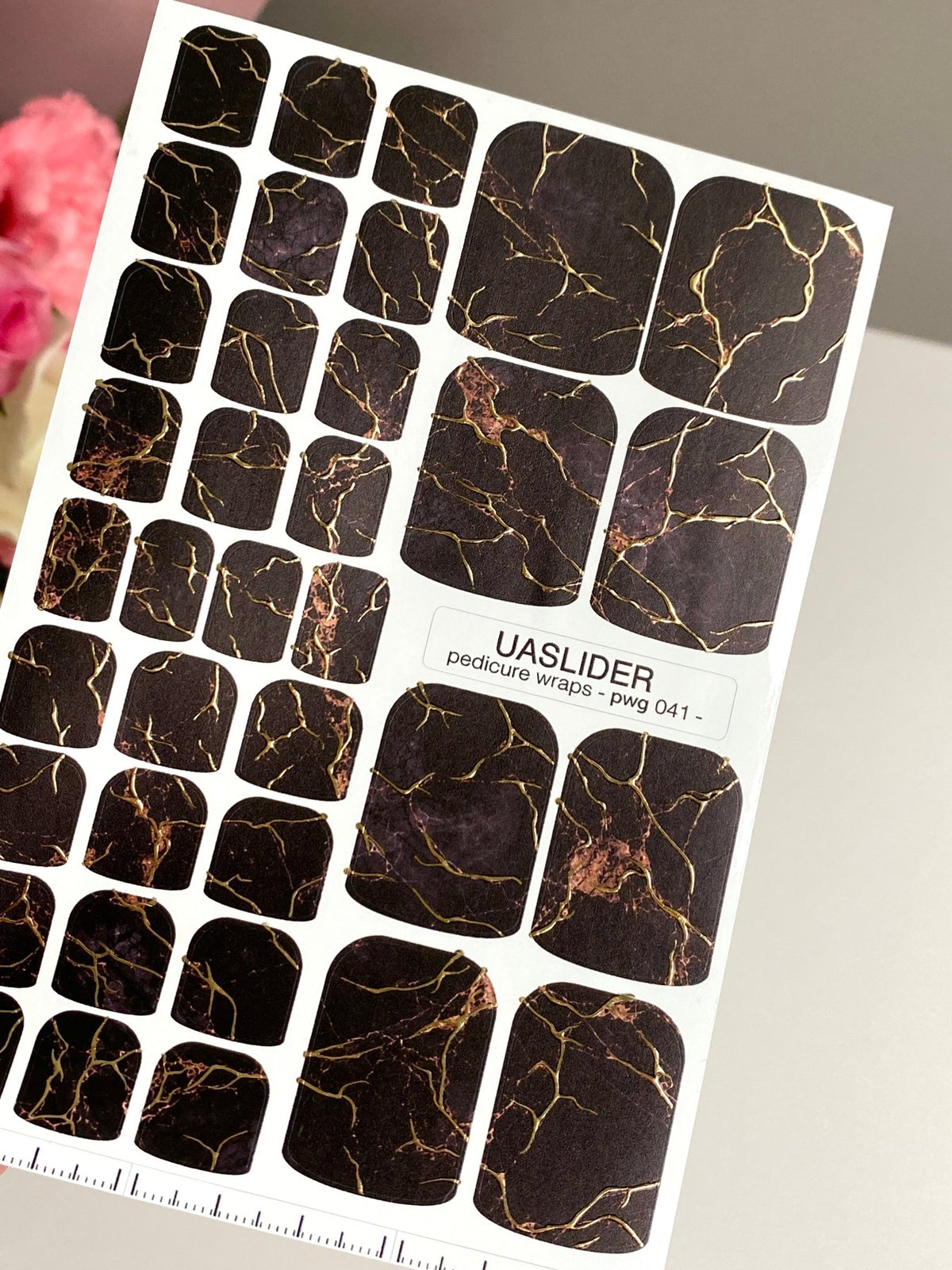 Dark Marble Pedicure Nail Wraps — Gold Foil Veins | pwg-041 - UASLIDER