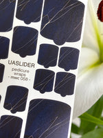 Dark Navy Pedicure Nail Wraps — Minimalist Silver Line Detail | MWC-058 - UASLIDER