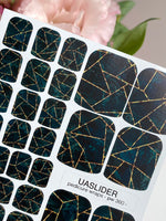 Dark Teal Geometric Pedicure Wraps — Golden Yellow Lines | pw-360 - UASLIDER