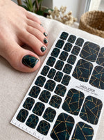 Dark Teal Geometric Pedicure Wraps — Golden Yellow Lines | pw-360 - UASLIDER