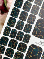 Dark Teal Geometric Pedicure Wraps — Golden Yellow Lines | pw-360 - UASLIDER