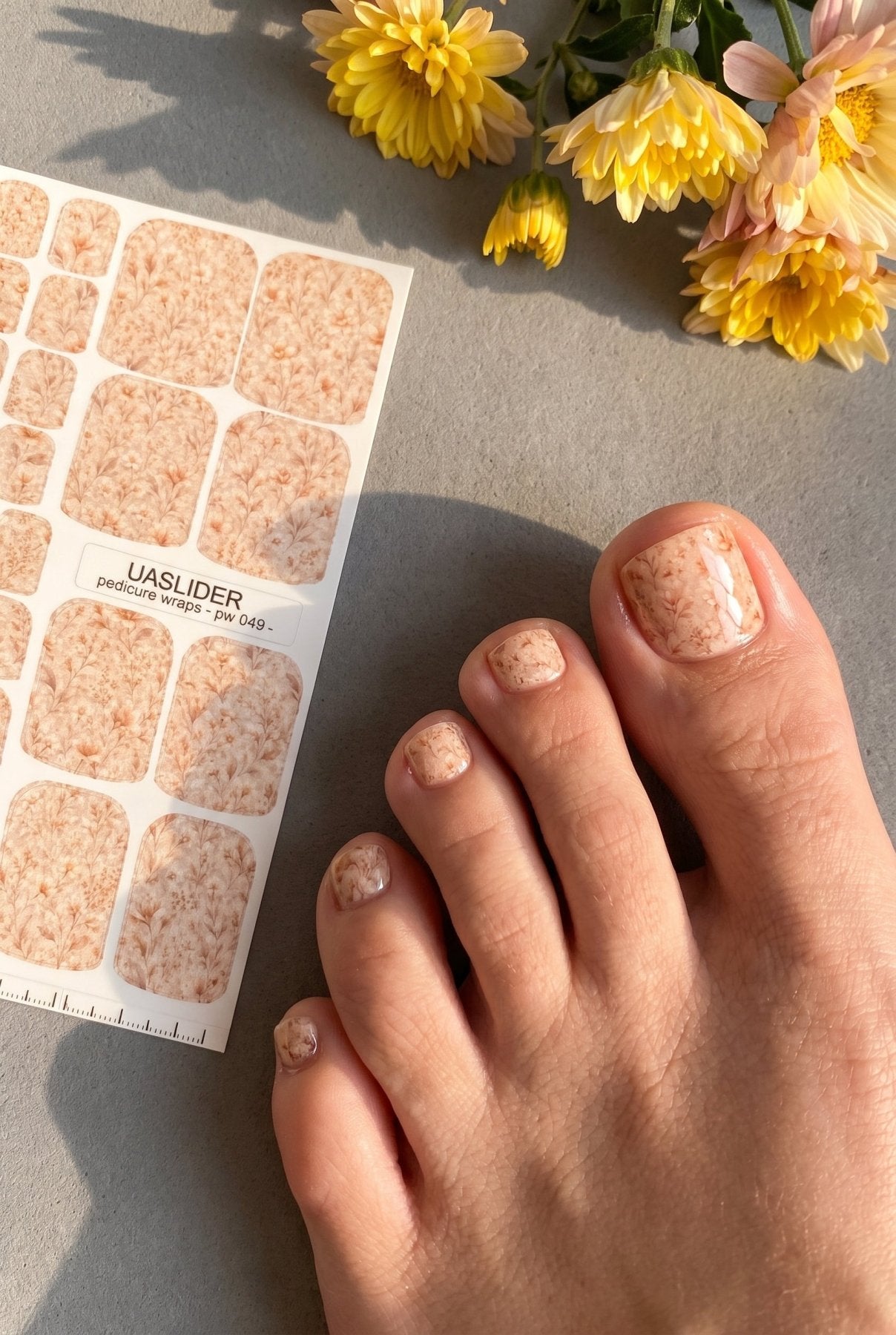 Ditsy Wildflower Pedicure Nail Wraps — Terracotta & Beige Floral | PW-049 - UASLIDER